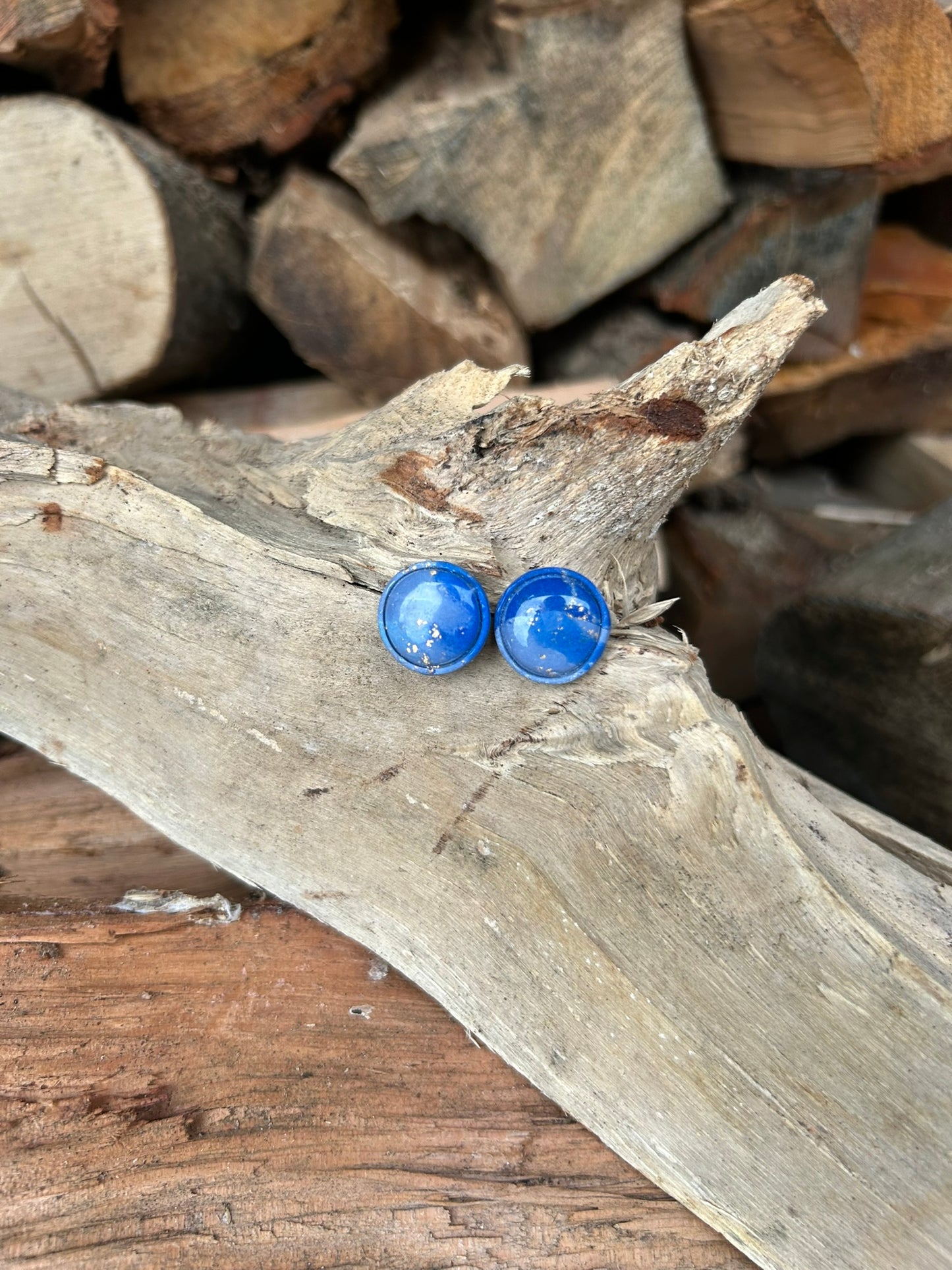 Knopjes - Blauw met Goud - Oorbellen